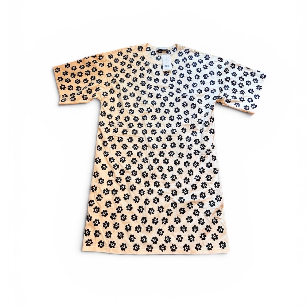 Tory‎ Burch Flower Stencil T-Shirt Dress French Cream Black Floral Size M